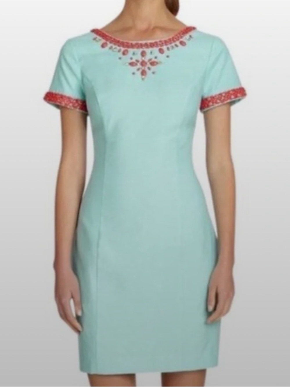 Lilly Pulitzer Mint Mini Dress with Coral Embellished Trim